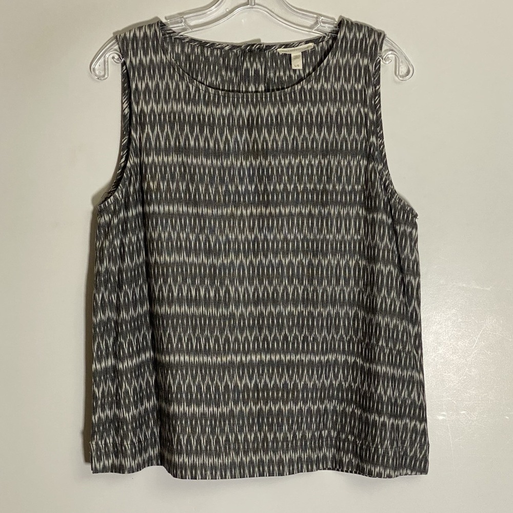 Eileen Fisher Tank Top Large Gray Argyle Organic Cotton Classy Minimalist Modern